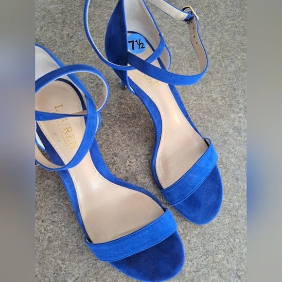 Ralph Lauren Electric Blue Kitten Heel Sandals - Picture 7 of 9